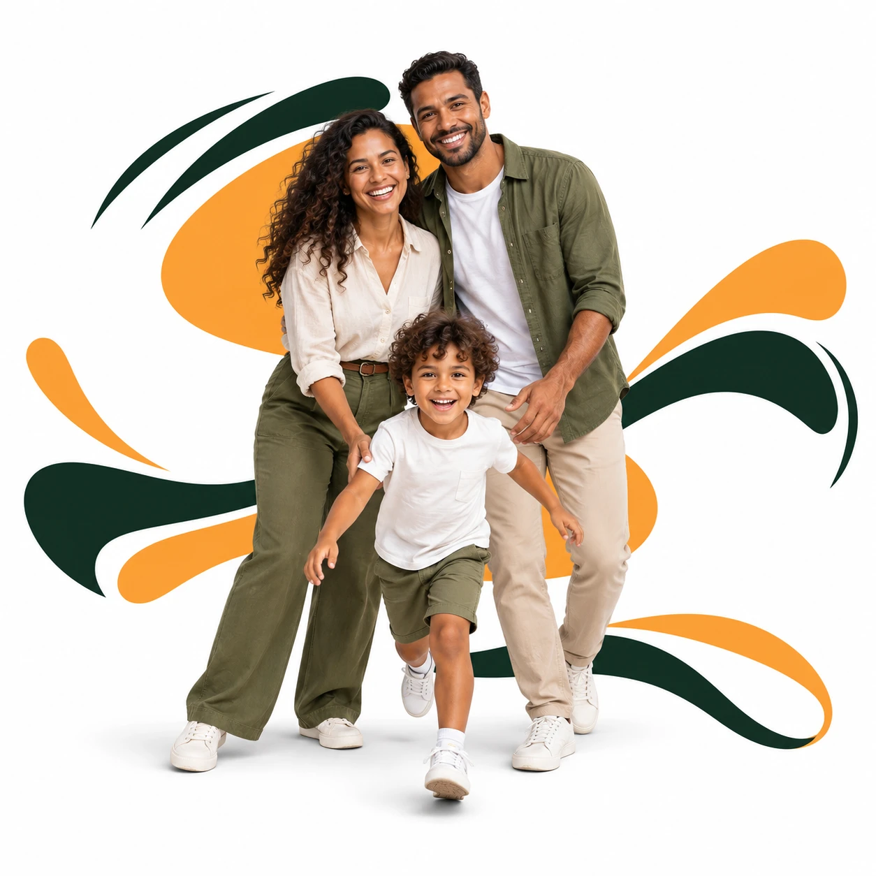 Montagem com uma familia reunida para representar o seguro de vida